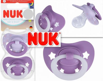 NUK First Choice Fopspeen – Siliconen – Set fopspenen Day & Night - Paars - 2 stuks 6-18m