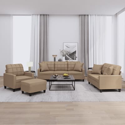 vidaXL - 4-delige - Loungeset - met - kussens - kunstleer - cappuccinokleurig