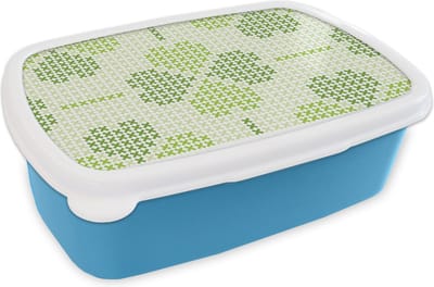 Broodtrommel Blauw - Lunchbox - Brooddoos - Klaver - Patronen - Groen - 18x12x6 cm - Kinderen - Jongen