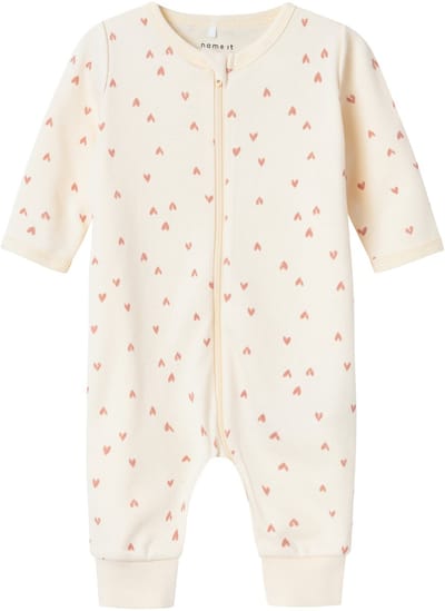 NAME IT NBFNIGHTSUIT ZIP BUTTERCREAM HEARTS NOOS Meisjes Pyjamaset - Buttercream - Maat 50