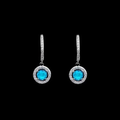 Victoria Valenza 925 Sterling Zilveren Oorbellen met Blauwe en Witte Zirkonia Stenen - Oorhangers - 925 sterling zilver - Zilverkleurig - Zirkonia