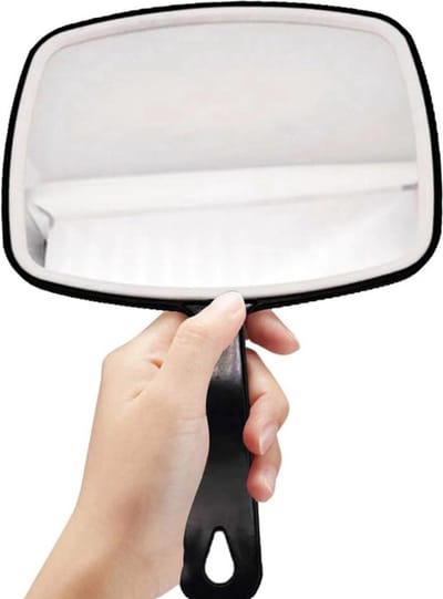 Finnacle - Handspiegel met Handvat - afmeting 15 x 12 cm - Make Up Spiegel - Scheerspiegel - Kappersspiegel - Zwart