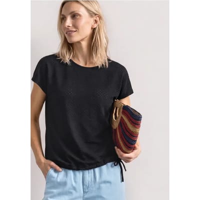 Shirt van kant met ronde hals