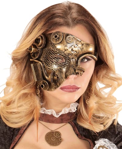 WIDMANN - Goudkleurig Steampunk tandwielen half masker voor volwassenen