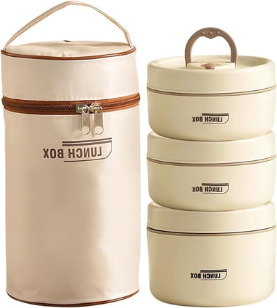 Thermo Voedselcontainer - Isolerende Lunchbox - Maaltijden Warm Houden - Lekvrij Ontwerp - 3-Delig - Zilver
