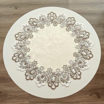 Dailygoods- Tafelkleed rond 60 cm - Beige linnen - Kanten rand - Tafeldecoratie - Eettafel/keuken - Hoogwaardig materiaal - Tafelmat