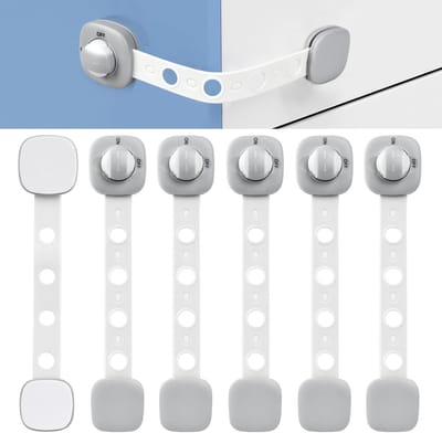 Kastsloten voor Kinderen - 6 Stuks Babyveilige Sloten zonder Boren met Plakband (Grijs, Wit)