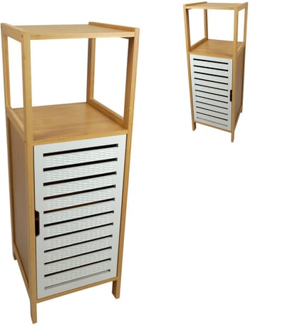BEGRYF Badkamerkast - 30x30x89 cm – Bamboe/Wit – Smalle Opbergkast met Deur