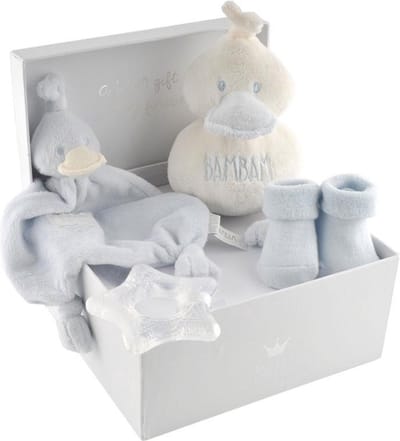 BAMBAM Cadeaudoos Eend, bijtring, sokjes - Blauw - Baby cadeau