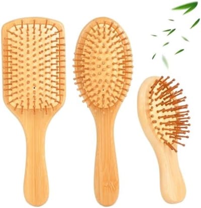 PromoHome 3-delige Bamboe Haarborstel Set - Antistatisch met Massagefunctie