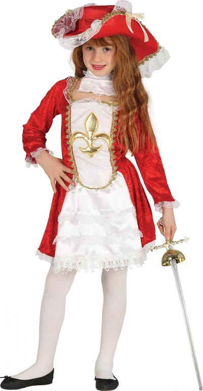 Fiestas Guirca Musketierspak Meisjes Polyester Wit/rood Mt 5-6