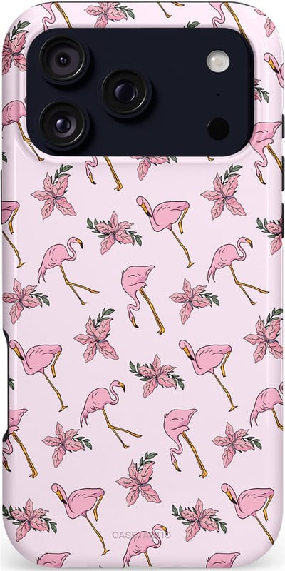 Casetastic hoesje geschikt voor Apple iPhone 17 Pro Max - MagSafe - Dubbellaagse bescherming - Tropisch Roze Flamigo Bloemen Paradijs - Fashion Case - Lichtgrijs Wit Lichtroze
