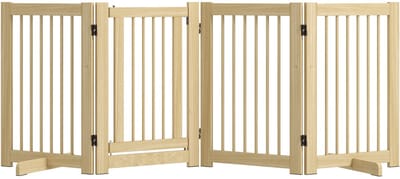Merax Houten Hondenhek – 4 Panelen met Deur – Opvouwbaar Vrijstaand Hek 204x75 cm met 2 Steunvoeten