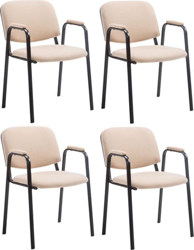 CLP Ken Pro - Stapelstoelen Set van 4 - armleuningen - zwart - 150 kg - Stof/creme