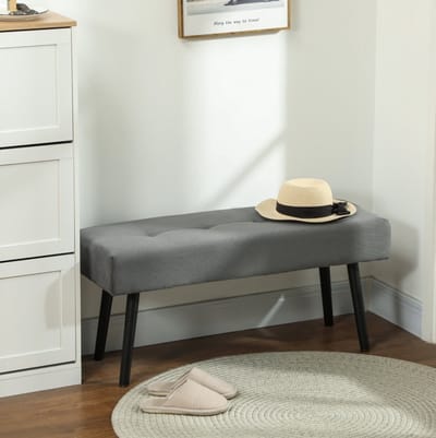 OKWISH Bedbank 100 x 36 x 45 cm - Getufte Polsterbank Met Zachte Ribstof En Stalen Poten - Voor Slaapkamer, Woonkamer Of Hal - Polyester - Grijs