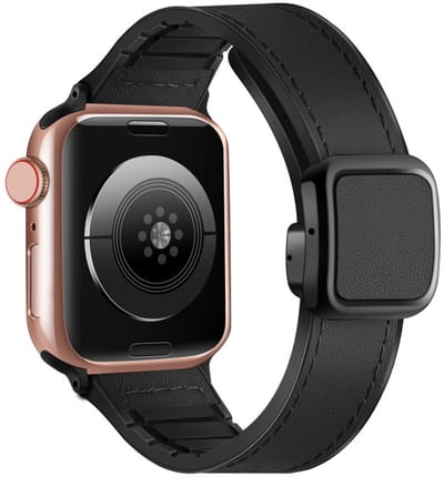 Hybride Leren bandje - geschikt voor Apple Watch 1/2/3/4/5/6/7/8/9/10/11/ SE (1,2,3) met maat 38 mm / 40 mm / 41 mm en 42 mm (Watch 10/11) - leer met siliconen - zwart