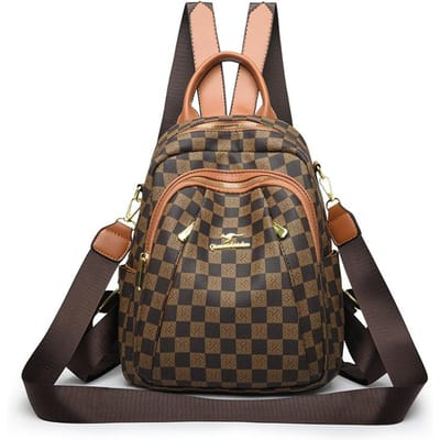 Dambord Lente en Zomer Dames Veelzijdige Rugzak voor Dames Grote Capaciteit Drie-schouder Tas Multifunctionele Casual Rugzak brown