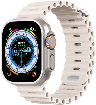 Stravo Sport Siliconen Ocean horlogebandje met metalen insteeksluiting – Geschikt voor Apple Watch 42mm (Series 11/10), 41mm (Series 9/8/7), 40mm (Series 6/5/4, SE 1/2/3), 38mm (Series 3/2/1) – Starlight