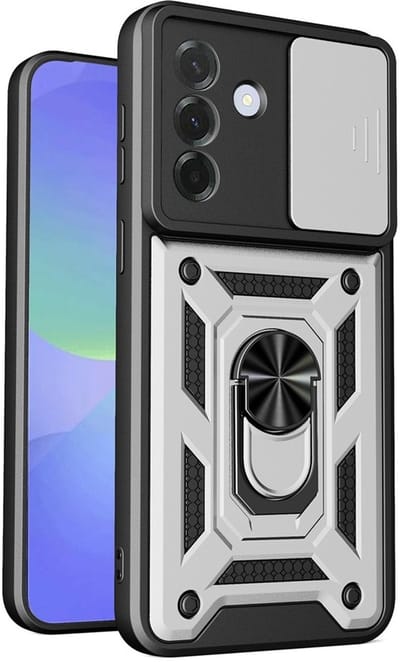 Coverup Hoesje - Geschikt voor Samsung Galaxy A37 Hoesje - Coverup Armor Ring Kickstand Back Cover met Camera Shield - Grijs