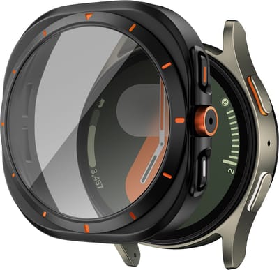 Bandz 'Square' hoesje met screenprotector geschikt voor Samsung Galaxy Watch 7 - 44mm - hard plastic beschermhoes - glazen screen protector - Full cover case + screenprotector (zwart)