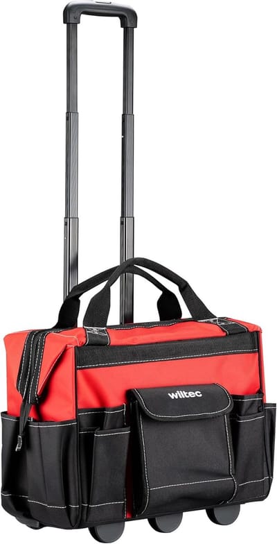 gereedschapstrolley met 19 vakken tot 40 kg, gereedschapskoffer met wielen 46 x 25 x 37 cm, trolley voor gereedschappen met versterkte basis, mobiele gereedschapstas voor tools
