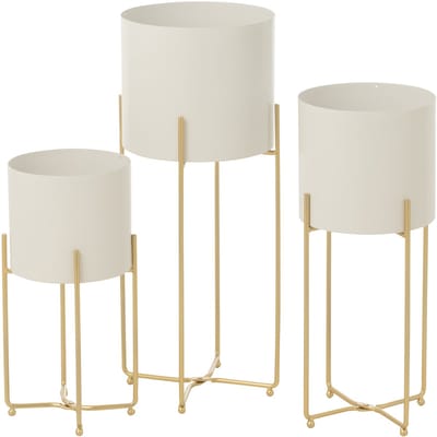 J-Line bloempot Rond - ijzer - goud/wit - set van 3