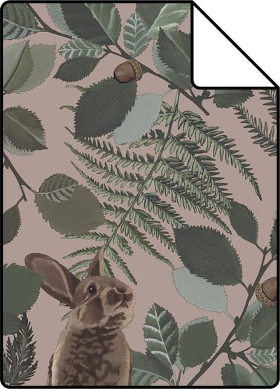 Proefstaal ESTAhome behang bosdieren oudroze, groen en bruin - 26.5 x 21 cm - 139252-S