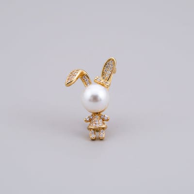 Konijnen Broche met Parel – Goudkleurige Broche met Kristallen voor Dames | Twinolo