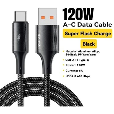 Essager 120W USB-kabel Type C Snelladen 6A USB C Oplaadkabel Gegevenskabel Voor Xiaomi 11 Pro Huawei P40 Samsung S21 Ultra S20