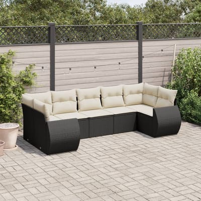 vidaXL - 7-delige - Loungeset - met - kussens - poly - rattan - zwart