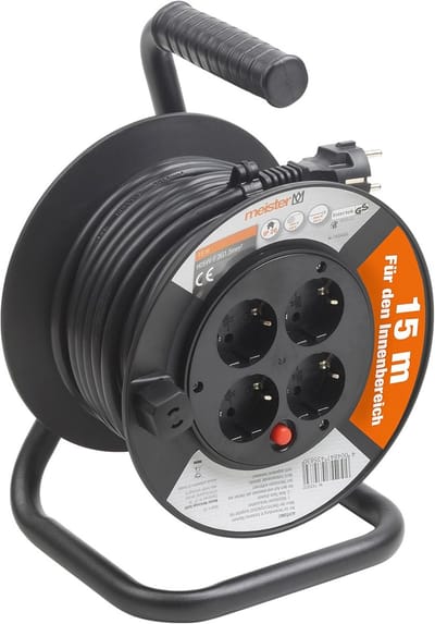 Mini Kabelhaspel 15 Meter met 4 Stopcontacten en Overbelastingsbeveiliging