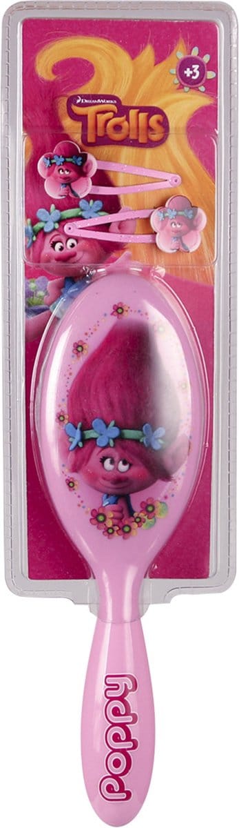 Trolls Haarborstel Met 2 clips Haar Meisjes - Poppy- leuk geschenk- haaraccessoires