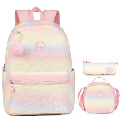 Schooltas voor Kinderen Basisschool Rugzak voor Meisjes 3 STuks lunchtas Student Schoolrugzak Kinderen Boekentassen Set white