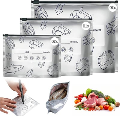 Herbruikbare Lockable Opbergzakken van Aluminiumfolie voor Voedsel - Ideaal voor Zeevruchten, Vlees, Fruit en Groenten (30 Stuks)