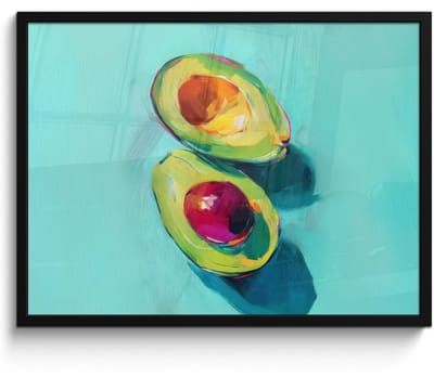 Poster in lijst - Fotolijst 80x60 cm - Posters - Avocado - Groen - Pit - Schaduw - Posterlijst zwart - Decoratie - Wanddecoratie woonkamer - Muurdecoratie slaapkamer