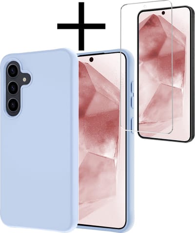 Hoesje - Met Screenprotector - Geschikt voor Samsung Galaxy A55 - Sterk & Shockproof - Back Cover - Siliconen Case - Telefoon Hoes - Lichtblauw
