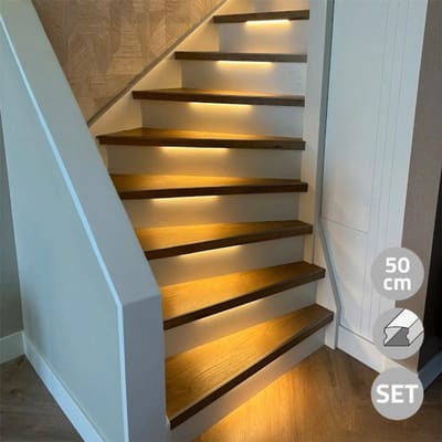 Trapverlichting led bewegingssensor set - Led strips 50 cm met warm wit licht - Set in aluminium profiel voor max. 16 treden