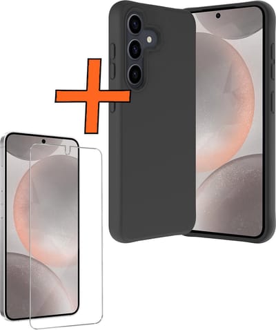 Hoes - Met Screenprotector - Geschikt voor Samsung Galaxy S24 - Sterk & Shockproof - Back Cover - Siliconen Case - Telefoon Hoes - Zwart