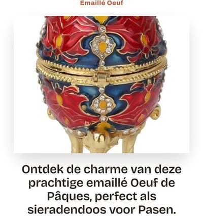 Dailygoods- Sieradenbox Paasei Ontwerp - Zinklegering - Decoratie - Sieradendoos - Opbergdoos - 5 x 10 cm - Sieradenopbergdoos