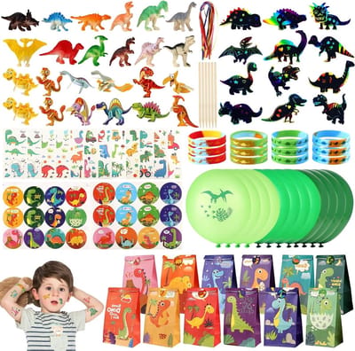 Dino Feestartikelen voor Kinderen - 108 Stuks Verjaardagscadeaus en Dinosaur Party Favors voor Jongens, Leuke Kleine Cadeaus voor Kinderen