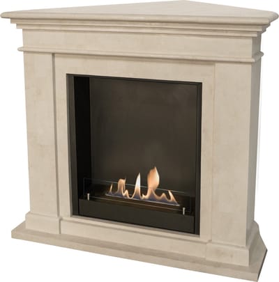 Xaralyn Bio-ethanol haard - Kos-Corner BIU - wit natuursteen - 3 KW verwarming - haardombouw inclusief inbouwhaard - schouw - hoekhaard