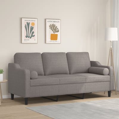 vidaXL - Driezitsbank - met - sierkussens - 180 - cm - stof - taupe