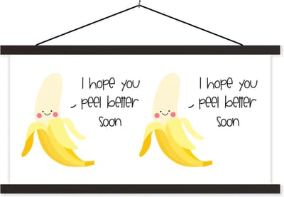 Posterhanger incl. Poster 60x30 cm - Schoolplaat - Beterschap - Quote - Banaan - Textielposter - Zwarte latten