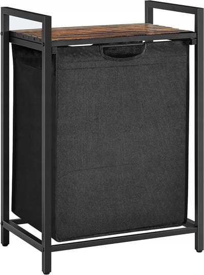 Wasmand 65 L - Zwart met Rustiek Blad, Opbergmand voor Wasgoed, Handdoeken of Speelgoed, 50x33x72 cm, Industriële Stijl