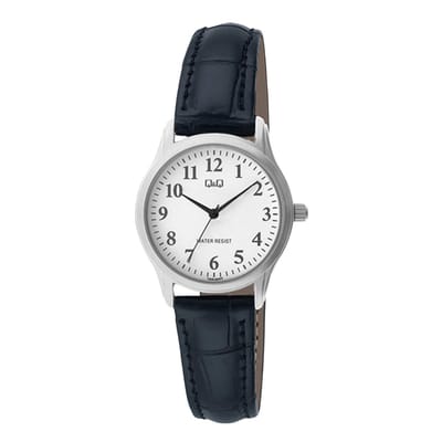 Q&Q C03A-007PY - Horloge - Vrouwen - Dames - Leren band - Rond - Staal - Zwart - Zilverkleurig