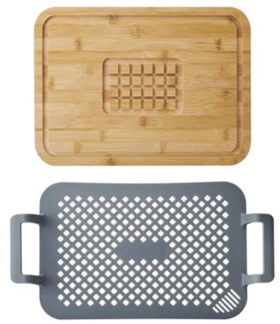2-delige braad- en rustset met siliconen braadrek en snijplank