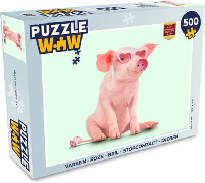 Puzzel Varken - Roze - Bril - Stopcontact - Dieren - Legpuzzel - Puzzel 500 stukjes