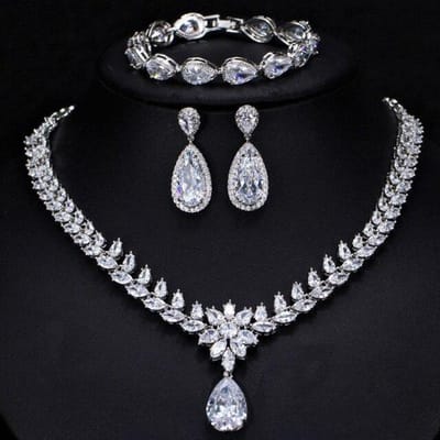 100% 925 Sterling Zilver Smaragd Topaas Citrien Amethist Edelsteen Ketting/Oorbellen/Armbanden Sieraden Sets 45 cm wit