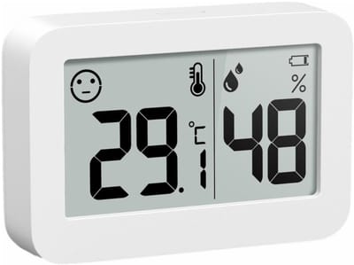 Hygrometer - Weerstation - Luchtvochtigheidsmeter - Thermometer Voor Binnen - 50x34x13mm - Incl. Batterij & Plakstrip - Wit