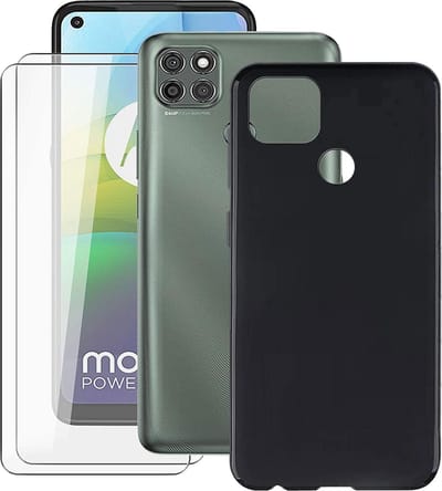 Silicone hoesje zwart met 2 Pack Tempered glas Screen Protector Geschikt voor: Motorola Moto G9 Power